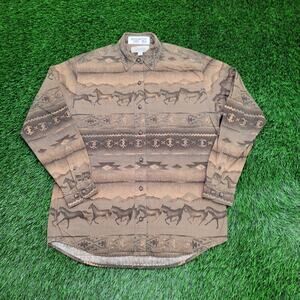 Cabelas Western Horse Button Shirt Women S/M 20x29 Baggy AOP